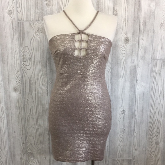 Charlotte Russe Metallic Gold Dress Size Large - Picture 1 of 11